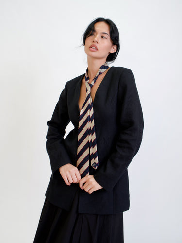 Oddli Striped Silk Tie - navy stripe